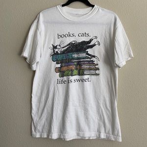 Vintage Books & Cats Graphic Tee